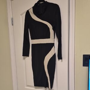 SHEIN Black and Cream Long Sleeve Dress